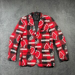 Top Drawer Wisconsin Badgers Mens Blazer Red Black Buffalo Plaid Jacket Medium